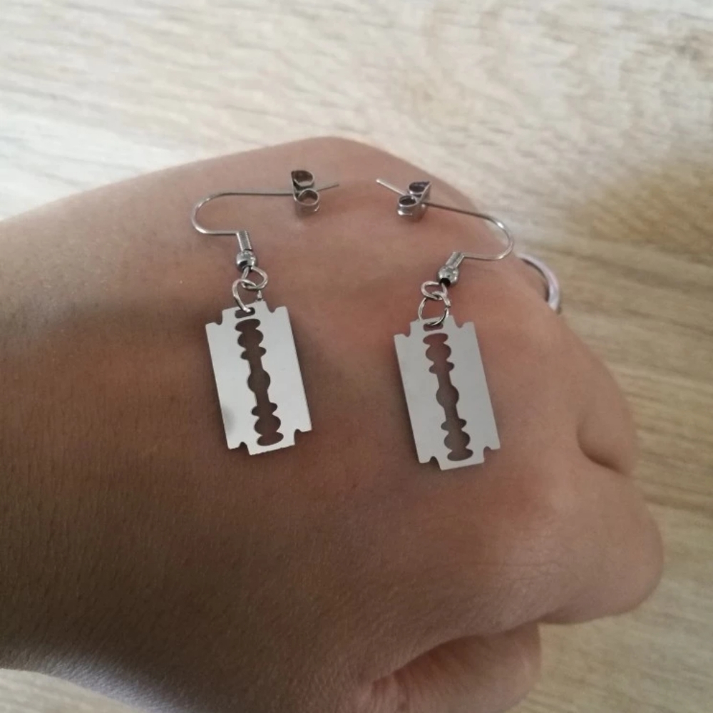 Small Razor Blade Drop Earrings - Picture 5 of 9